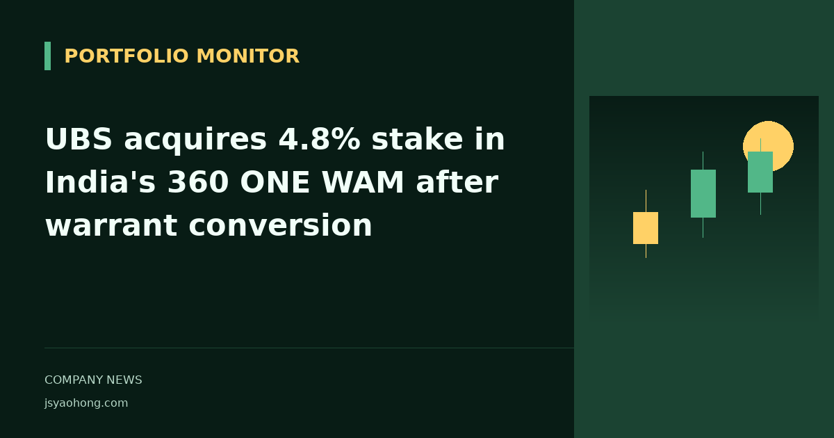 UBS acquires 4.8% stake in India's 360 ONE WAM after warrant conversion